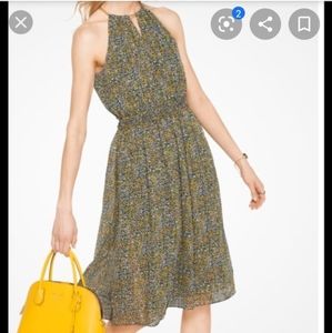 Michael Kors gold chain halter chiffon dress